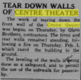 Centre Theater - Mar 9 1945 Article On Demolition